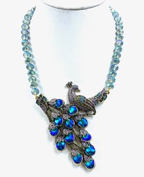 Stunning Signed Peacock Statement Costume Necklace