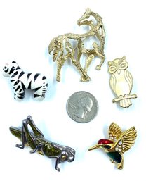Grouping Of 5 Animal Brooches Including Designer Signed