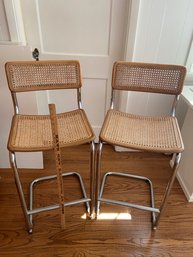 MCM Marcel Breuer Cesca Bar Stools Metal And Rattan Seat 17x15x39