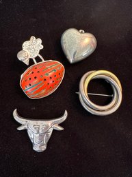 Sterling Pins And Heart Pendent