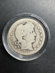 1911-S Barber Silver Quarter