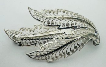 VINTAGE STERLING SILVER FILIGREE LEAF FORM BROOCH - GERMANY