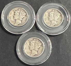 Lot Of 3 Mercury Dimes 1941, 1941-D, 1941-S