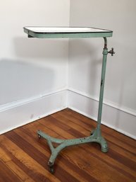 Fantastic Antique (1910-1920) Cast Iron Mayo / Medical Stand - Pale Green Pant - Removable Enamel Tray