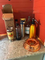 Lot Of SodaStream Cartidges, Travel Mugs, Bottles, Etc