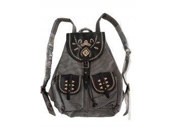 NEW Isabella Fiore Retail $195 El Paso Black Stripe Backpack 19' X 15-1/2'