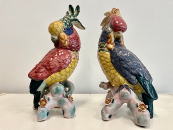 Vintage 21st Century Chinese Import Cockatoo Porcelain Bird Pair