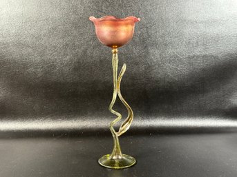 A Very Beautiful Art Nouveau Glass Tulip, Vintage 1980s, Signed