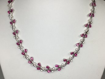 Fabulous Vintage Sterling Silver / 925 Necklace With Pink And White Sapphires - Very Pretty Piece - 16-1/2'