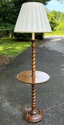 A Barley Twist Mahogany Lamp And Table Combination - 18 Inch Diameter