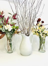 Group Of Vases & Faux Flowers