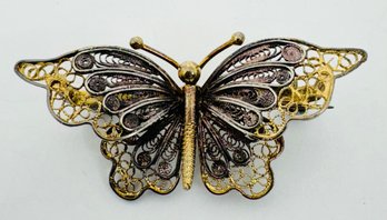 VINTAGE 800 SILVER TWO TONE BEAUTIFUL BUTTERFLY BROOCH