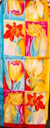 Very Pretty Silk Scarf Tulips & Lilies Designer Adrienne Veittadini 48' Long