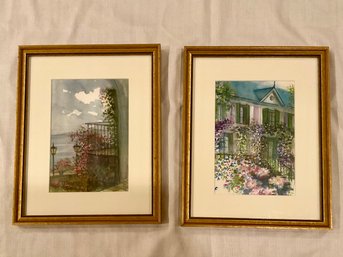 Giverny And A Street-view, Original Watercolors, Signed George Sutherland