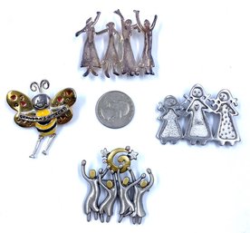 Grouping Of 4 Brooches. -Including Artist Singed.