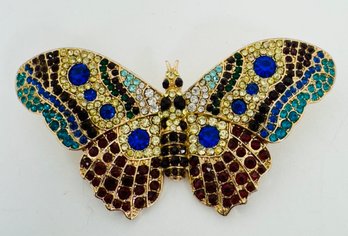 BEAUTIFUL GOLD TONE RHINESTONE BUTTERFLY BROOCH