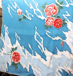 Fine Designer Silk Scarf Having Clouds And Sky And Red Roses 32' X 32'