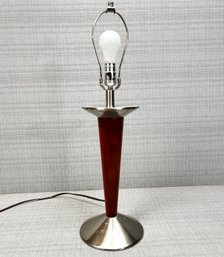 A Modern Chrome And Mahogany Lamp