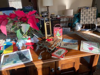 Christmas Lot #1: Decorative Items, Books, Live Poinsettia Plant