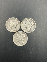 3 Mercury Dimes 1945, 1945-D, 1945-S