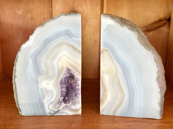 Pair Of Purple Crystal FIlled Amethyst Geode Slab Bookends
