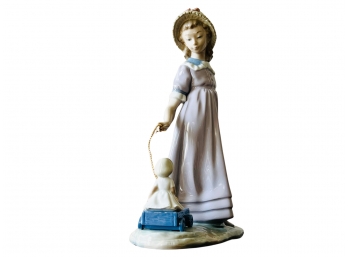 Lladro 5044 Girl Pulling Doll In Wagon Porcelain Figurine
