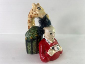 Giraffe And Photographer Salt & Pepper Shaker Set