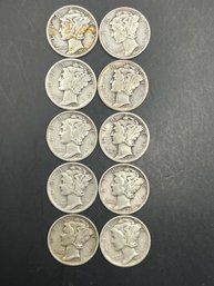 10 Mercury Dimes 1935, 1935-D,1936, 1942, 1942-D, 1942-S, 1943, 1943-D, 1943-S, 1944-S, 1945-D, 1945-S