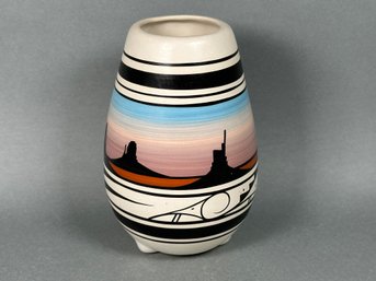 Signed Hand Painted Navajo Monument Valley Rainbow Cedar Mesa Pottery Vase