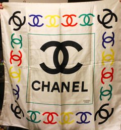 Fine Chanel Silk Scarf Multi Colored On White