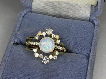 Fantastic Brand New Sterling Silver / 925 With 14K Gold Overlay & Opal Stacking Rings - Very Pretty !