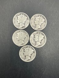 5 Mercury Dimes 1926, 1926-D, 1927, 1928, 1929