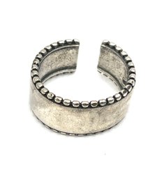 Vintage Sterling Silver Beaded Thick Cuff Ring, Size 6 Adjustable