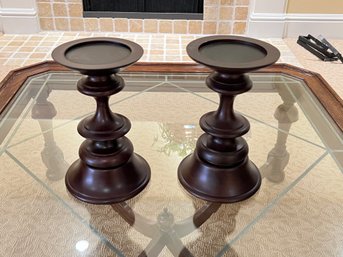 Pair Of Pottery Barn Wood Candle Sticks