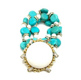 Beautiful Southwestern Style White, Rhinestone And Turquoise Color Beaded Bracelet