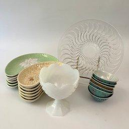 An Assortment Of Salad Plates, Petite Bowls, Crystal Cake Plate, And More