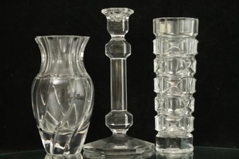Lot Of 3 Vintage Crystal Pieces Including A VAL ST. LAMBERT Candle Holder, A CHRISTAL DE FRANCE Vase, Etc.