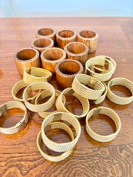 Gold Chainmail Napkin Ring And Wood Napkin Rings - Total 22 Pieces