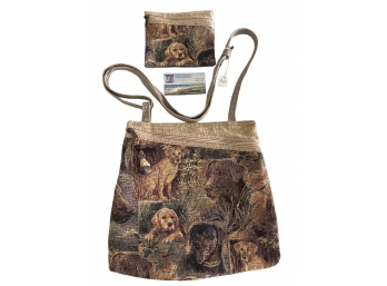 NEW Unique Dog Theme Shoulder Purse Handcrafted By A, Ruiz USA Tapestry With Small Matching Pouch