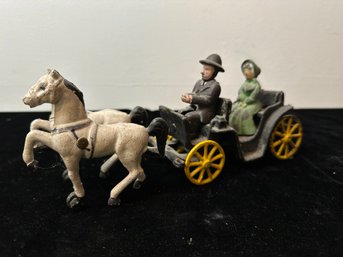 Vintage Cast Iron Horse & Buggy Carriage With Man And Woman Figurines