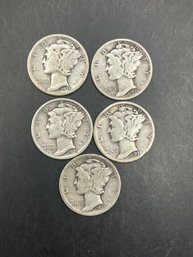 5 Mercury Dimes 1934, 1935, 1935-D, 1935-S, 1936