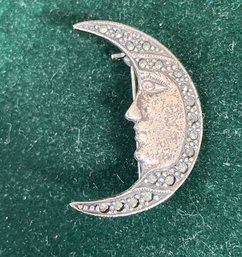 Sterling Silver And Marcasite Moon Pin