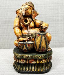 A Vintage Carved Indian Statue - Elephant Playing Drums