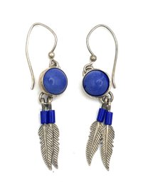 Vintage Sterling Silver Lapis Feather Earrings