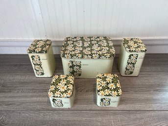 Set Of 4 Metal Canisters And Breadbox By Cheinco