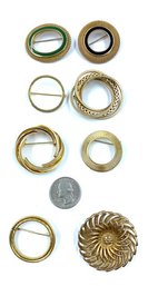 Grouping Of 8 Goldtone Wreath Style Brooches