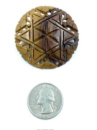 Carved Wooden Medalion Brooch