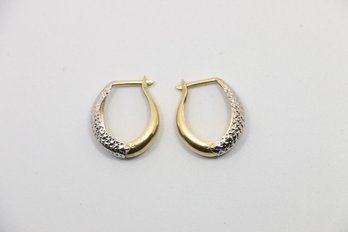 14k Yellow White Gold Diamond Cut Earrings