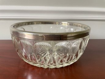 Vintage Leonard Italy Lead Crystal With Silver Plated Rim Serving Bowl