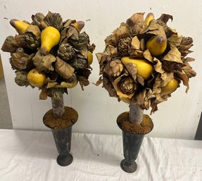 Pair Of Dried Flower Topiaries
